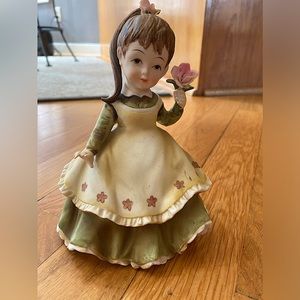 Vintage Ceramic Handpainted Girl holding flowers